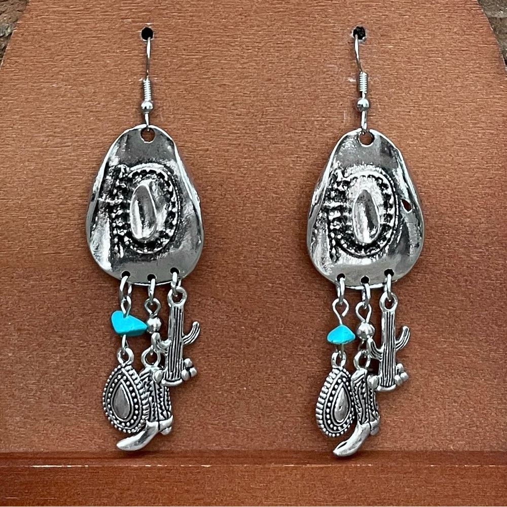 Cowboy Hat Earrings with Western Charms